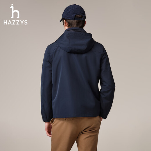 HAZZYS Men's Autumn Casual Jacket Removable Hat Jacket Men's ASVZU0BCU07 Navy Blue NV L (175/96A 48)