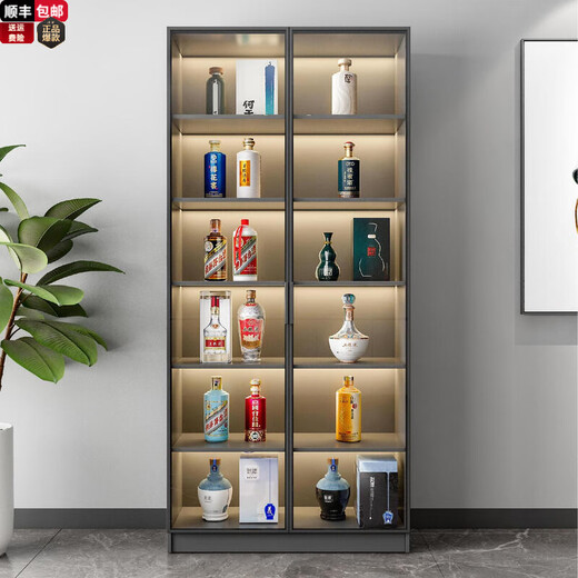 Layout like simple wine cabinet living room glass multi-function storage cabinet against the wall one-piece home light luxury high-end storage rack storage cabinet 120*32*200 double door glass + double drawer
