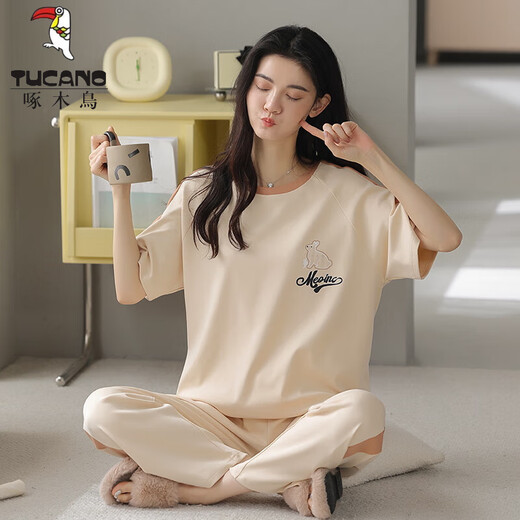 啄木鸟（TUCANO）纯棉短袖睡衣套装夏季全长裤薄款卡通家居服春秋可外穿韩版 Y9717 M (建议75-95斤)