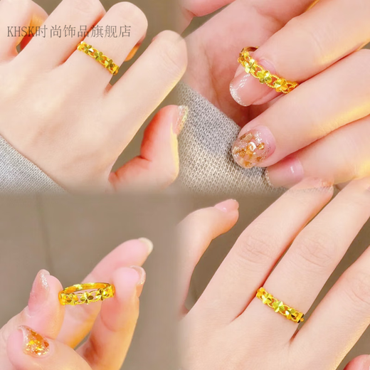 KHSK Old Phoenix 999 pure gold hollow four-leaf clover ring women's 24K clover open ring