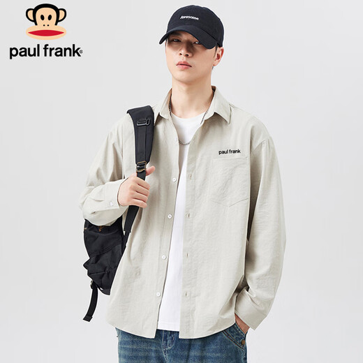 Big Mouth Monkey (paul frank) long-sleeved shirt men's spring and autumn casual shirt men's trendy brand jacket men's versatile clothes beige XL
