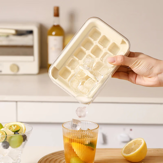 Jidaocook Zero-touch Water Injection Press Ice Tray Ice Cube Mold Home DIY Ice Maker with Cover for Easy Demolding Portable Freeze Storage Ice Box Lemon Yellow-15 Grids/Press-Easy Demold