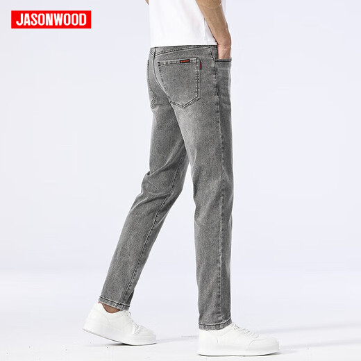 JASONWOOD high-end men's jeans summer thin slim stretch straight pants middle-aged simple versatile washed trousers 1049 gray 28