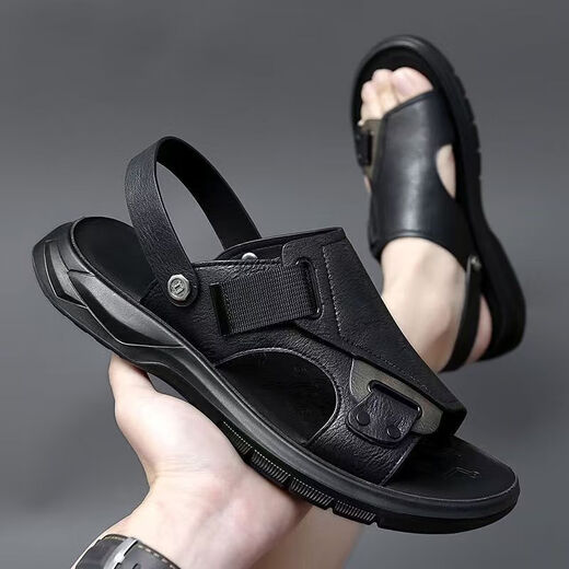 Fat Donglai DL [Recommended by Central Mom] Sandals for men's summer new men's casual outdoor beach shoes men's breathable sandals 2025 ying black 9923 38