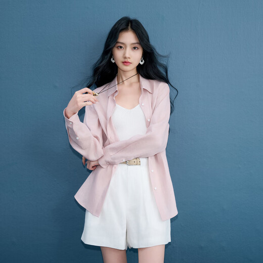 Tricolor 100 Linen 2025 Autumn New Solid Color Shirt Lapel Loose Shirt Minimalist Style Z