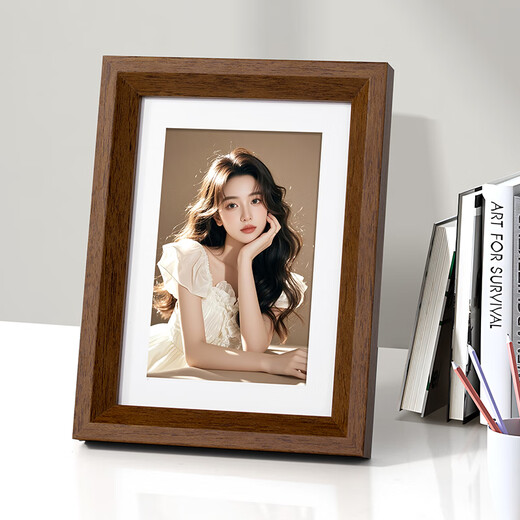 金隆兴木质相框摆台6寸婚纱照宝宝相片框挂墙情侣照片墙组合框胡桃木色-9906-2
