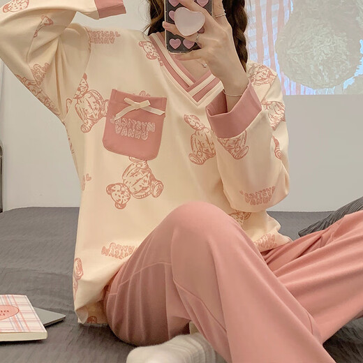 胖东来睡衣女春秋季纯棉韩版长袖长裤卡通套装可外穿夏秋冬款大码家居服 GXT9928 M (建议75-95斤)