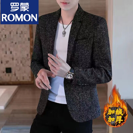 ROMON suit men's single-piece small suit casual large size Korean version slim jacket plus velvet suit handsome and trendy a613 black M 85-105Jin Jin equals 0.5 kg