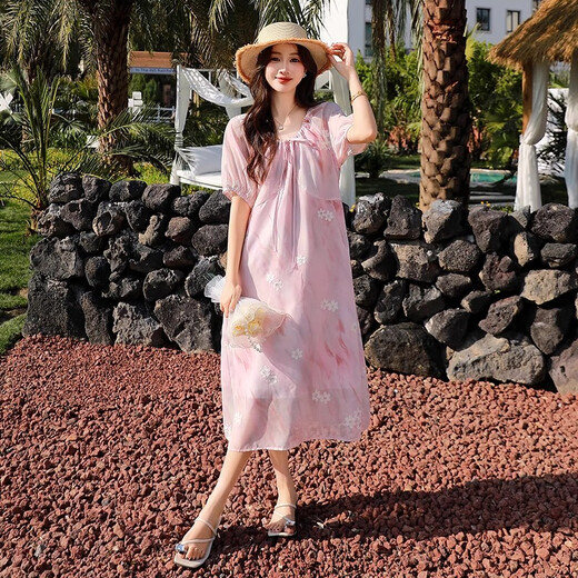 Jingqi (Joyncleon) Schwangere Frauenschwangerschafts-Sommerkleidung 2025 Neues Mutterschaftskleid für schwangere Frauen-High-End-Kleid für schwangere Frauenrock bequem blau [gestickte Chiffonkleid] L.
