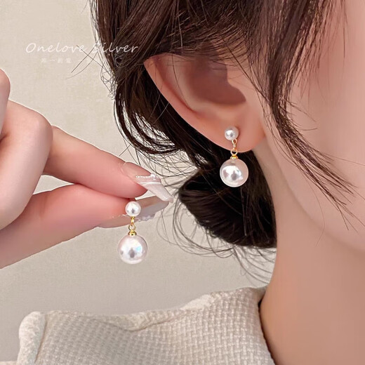 FVIP Old Phoenix 999 sterling silver pure silver earrings pearl earrings earrings silver needle niche design retro temperament earrings pendant pearl earrings a pair of 2 pieces