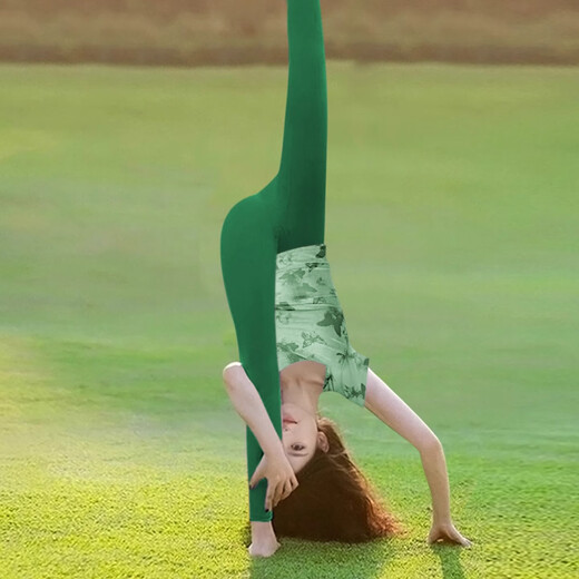 Shuangxiu New Chinese Style Yoga Wear Tops for Women 2025 New Style Stunning American Style Printed Short Sleeve Professional Pilates Fitness Suit Wind Chime Green Top XL 120-135