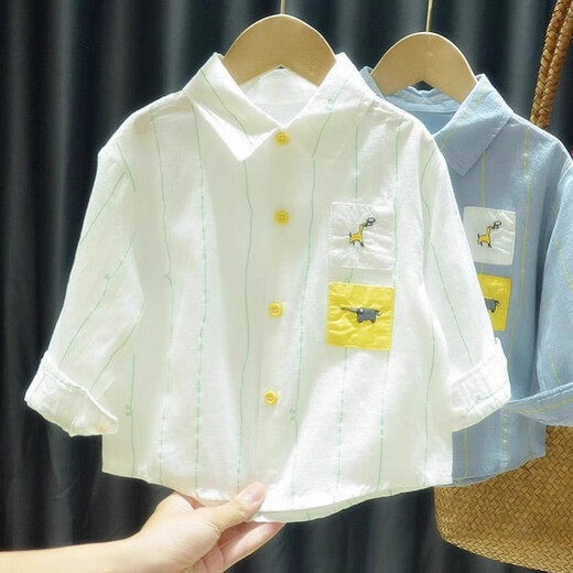 Balabala new boys' shirts Korean style versatile shirts 2025 spring and autumn children's cartoon style shirts children's fashion trendy clothes white cartoon shirt 120 recommended height 110-120cm_recommended body