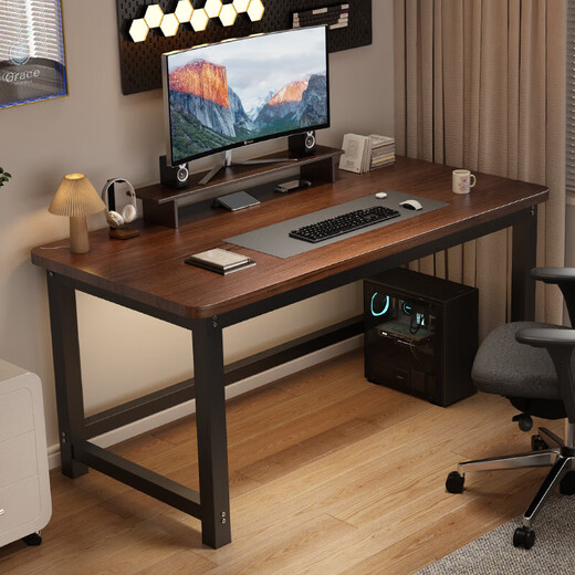 Computer desk desktop home study table simple long desk bedroom writing e-sports table workbench modern desk wood grain color 80*40*75 desktop 25mm thick + steel pipe 40mm square