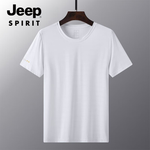 JEEP SPIRIT Sommer dünnes Eisseiden-Schnelltrocknungs-T-Shirt Herren lose große Größe Sport und Freizeit Rundhals atmungsaktives Eisseiden-Top T-Shirt JEEP6628 männlich weiß LAY LOW 2XL weiblich 125-135Jin Jin entspricht 0,5 kg
