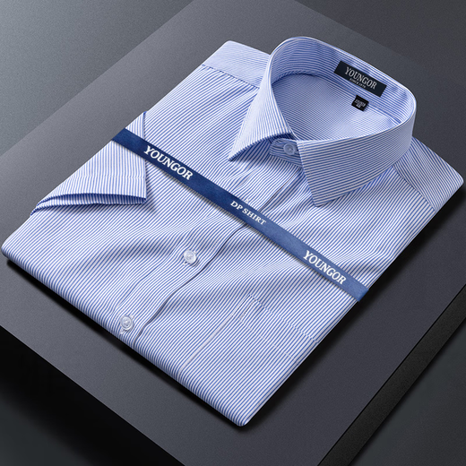 Yager Pure Cotton Kurzärärmel-Hemd für Männer ohne bügeln Geschäfte lässig lockere Mode vielseitige professionelle formelle Kleidung gestreiftes weißes Hemd DX6629 Plaid 43