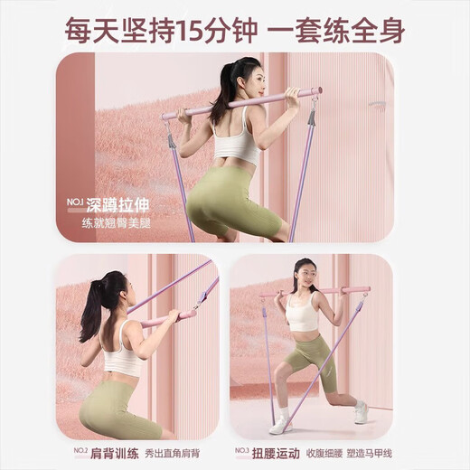 Jie Yintong open back stretch belt can be hung tension rope home fitness women's elastic belt elastic rope back stretch trainer warm-up style + Pilates pole anti-breakage 30 pounds