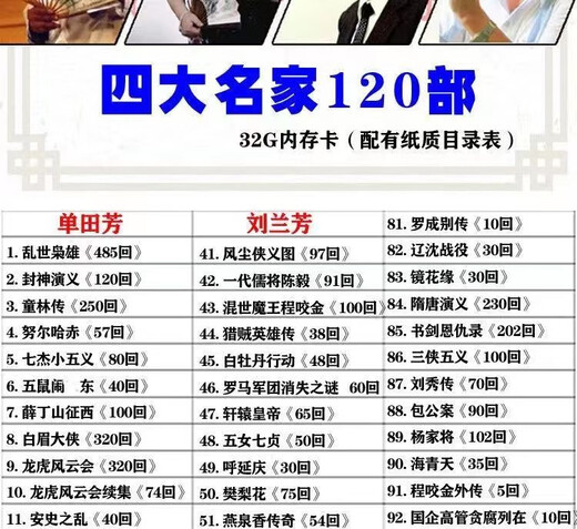 Z老年人评书32G全集存储内存卡单田芳刘兰芳音频mp3收音机TF卡播放 32G四大名家评书卡120部-无机器