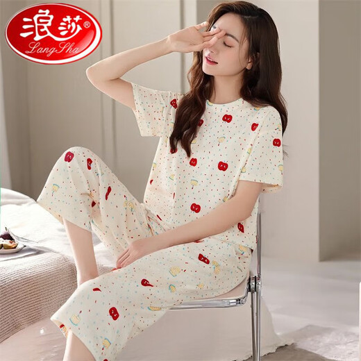 浪莎睡衣女夏季短袖七分裤套装宽松春夏天可外穿家居服 短袖七分裤套装679 M  建议80-95斤穿