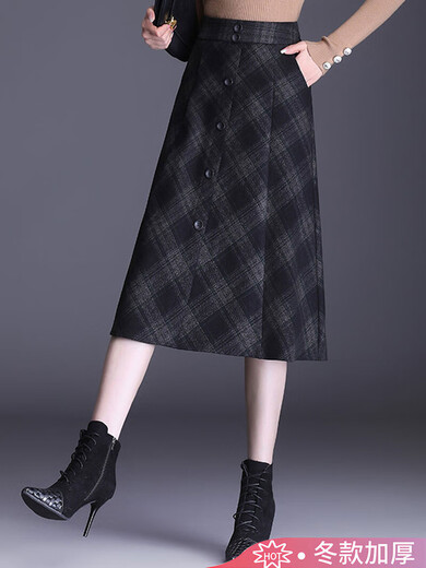 ROMON High Waist A-Line Winter Skirt Plaid Woolen Half Skirt Women's Autumn and Winter Thickened Mid-Length Umbrella Skirt 2025 New Style Plaid M Recommended 90-100Jin Jin is equal to 0.5 kg