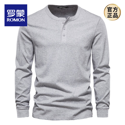 ROMON American retro heavyweight long-sleeved T-shirt pure cotton Henley shirt men's fitness tough guy army green versatile bottoming shirt Royal Blue L