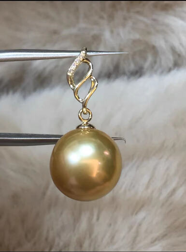 Only double pearl gold bead pendant 18K gold necklace 10-11mm thick gold tea gold perfect round strong light flawless gift AU750 10+K gold temperament pendant