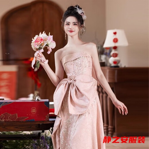 Ma Feixuan's toasting attire, bride's new style, new Chinese style tube top, engagement wedding evening dress, women's dressing gown, back door pink M