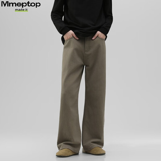 MMOPTOP trendy versatile vibe pure cotton jeans autumn and winter men's floor-length wide-leg trousers MNZK20 khaki XL
