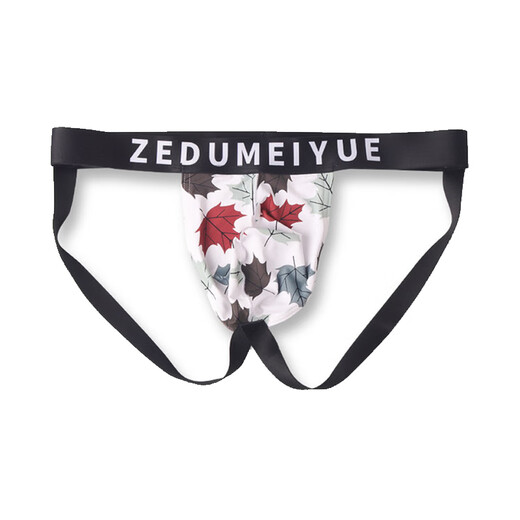 Men's double thong ice silk underwear printed sexy thong ultra-thin transparent T-pants revealing buttocks trendy quick-drying underwear summer pink flamingo M