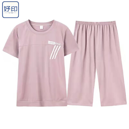 
Yuyin Mom pajamas thin summer cotton short-sleeved cropped pants middle-aged women's round neck cotton large-size home clothing set 6626# [Cardsuit] M [Suggestion 80-100Jin [Jin equals 0.5 kg]]
