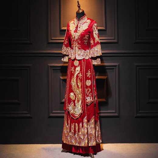 Woodpecker (TUCANO) Xiuhe Clothes Bridal 2026 New Wedding Clothes Dragon and Phoenix Gown Wedding Clothes Chinese Toast Clothing Small Kimono Summer Shawl Dance Phoenix Embroidery Style + Red Luan Headdress 3XL
