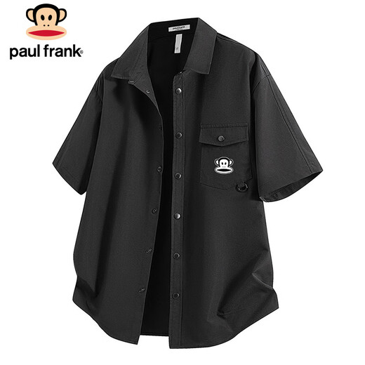 Paul Frank short-sleeved shirt men's summer loose casual shirt men's trendy brand top jacket men's black XL