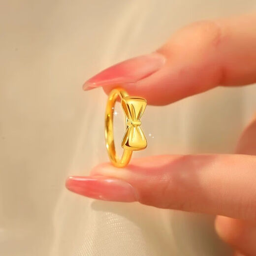 Authentic gold 999 fugitive princess bow ring plain ring ring sweet girl gold-plated ring gift s fugitive princess bow ring live style 0.76g