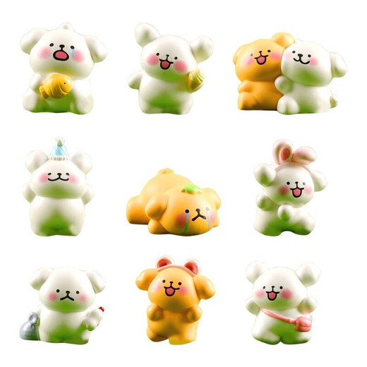 Oein cute little white dog cartoon puppy moss micro landscape creative decoration accessories mini car desktop small ornaments yellow and white facial features line puppy 1 random