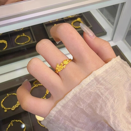 Youlai Gold Butterfly Love Flower Ring Women's 999 Pure Gold Cherry Blossom Butterfly Open Ring Ring for Girlfriends Birthday Gift Die Love Flower Ring About 3g
