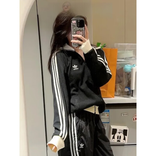 Adidas waffle bbtt schwarze weiße Männer und Frauen Retro Stand Halsband Jacke JW0110 JW0110 Black M.