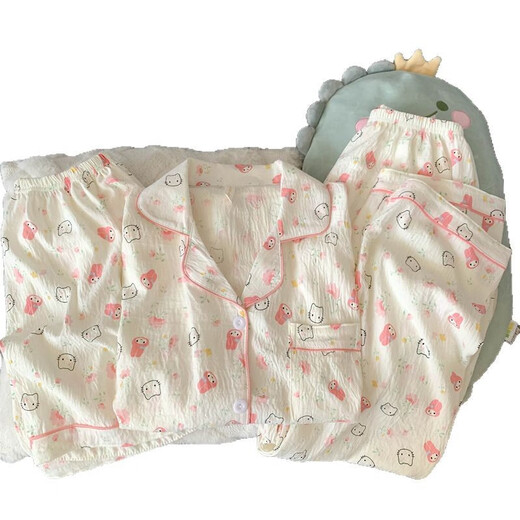 Jingpufei HelloKitty short-sleeved pajamas three-piece set cute Melody cotton silk home clothes Yunduo Cotton-9906# Star Puppy Three-piece set M [Suggestion 75-100Jin [Jin equals 0.5 kg]]