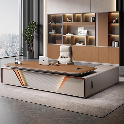 Yanhong boss desk simple modern table and chair combination new Chinese style executive desk single president desk manager supervisor furniture 2.6 meters boss table (arc blister desktop)