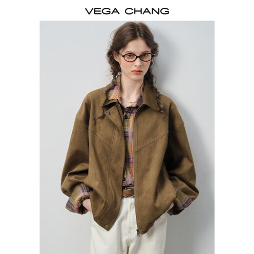 VEGA CHANG Short Jacket Women's 2026 New Spring Fashion Commuting Splicing Line Design Jacket Warm Baked Brown (Coat) S