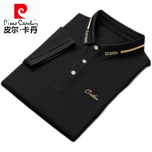 
Pierre cardin summer 2025 short-sleeved T-shirt with collars for men's trendy youth ice silk lapel half-sleeved polo shirt business simple black QY683 M [-120Jin[Jin equals 0.5 kg]]