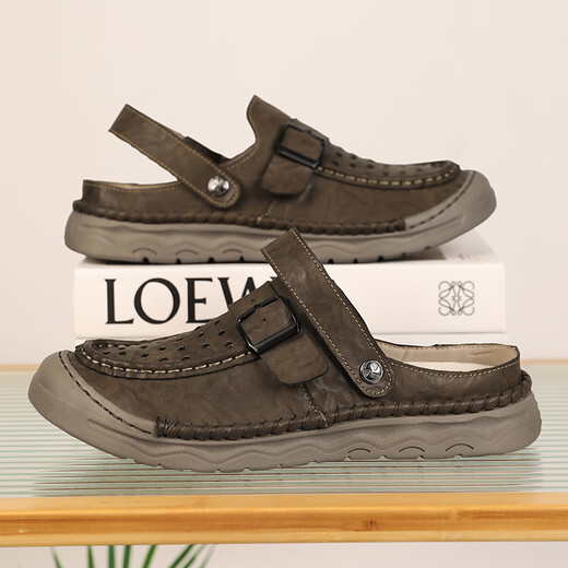 凉鞋男潮户外运动外穿包头休闲鞋拖鞋2025新款秋冬透气男士沙滩鞋 灰色 【超纤皮A673】 48