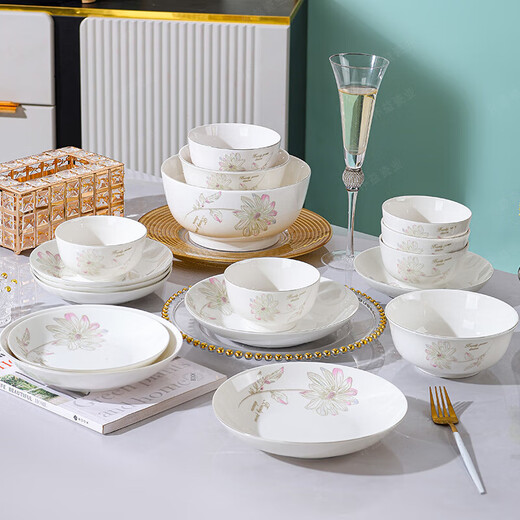 New bone china Chun Nuan Hua Kai series tableware bowls and plates exquisite porcelain set Chun Nuan Hua Kai 4.5-inch salad bowl 1 piece