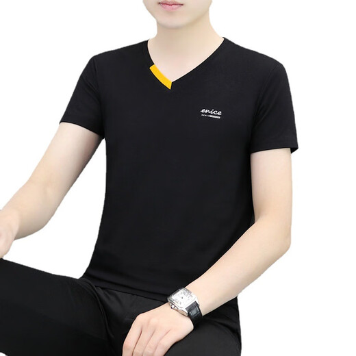 NOSSKISS轻奢高档男士V领短袖T恤新款弹力男士T恤打底衫男式半袖休闲 694豆绿 3XL