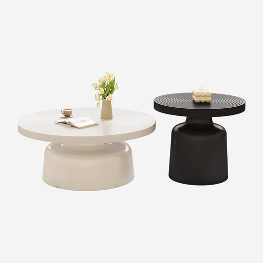 MIHUAI round coffee table for living room and home 2025 new modern simple light luxury small apartment light luxury carbon steel small coffee table combination coffee table 50+70 black background walnut color tabletop*