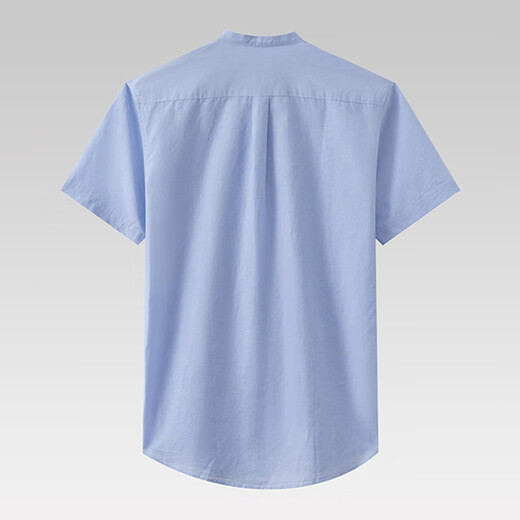 七匹狼高端男士透气男士衬衣夏季净色商务潮薄男装立领棉麻休闲短袖衬衫 浅蓝 S 165/84A/3895-105斤