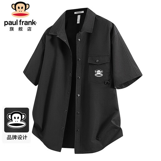 Paul Frank short-sleeved shirt men's summer loose casual shirt men's trendy brand top jacket men's black XL