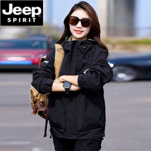 JEEP SPIRIT Jacket Women's Spring and Autumn Mountaineering Hiking Outdoor Travel Versatile Hooded Windproof and Waterproof Jacket Couple Jacket Men's Emma Orange Unisex XL Recommended 135-155 Jin Jin equals 0.5 kg