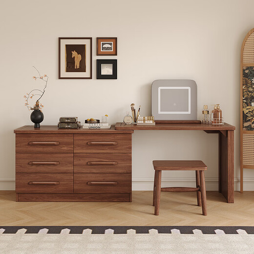 Harmony Home solid wood dressing table bedroom black walnut dressing table drawer cabinet integrated modern minimalist dressing cabinet dresser drawer cabinet + dressing table + makeup stool assembly