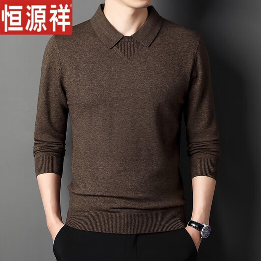 Hengyuanxiang Herbst- und Winter neuer Pullover langärmeligstes T-Shirt für Männer lässige Farbbasis-Strick-Pullover mittleren Alters mit mittlerem Alter Dad Top Camel 9905 m 165 schlägt 90-110jin vor [Jin gleich 0,5 kg]