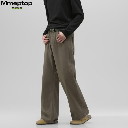 MMOPTOP trendy versatile vibe pure cotton jeans autumn and winter men's floor-length wide-leg trousers MNZK20 khaki XL