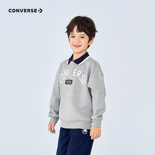 Converse Children's Clothing Boys' Shirts 2025 Autumn New Children's College Style Girls' Comfortable and Versatile Polo Collar Tops Rock Ridge Gray 140/68 Recommended Height 128-140cm